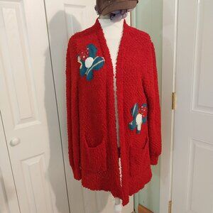 3551 Size 2X Upcycled Zenana Red Drop Shoulder Popcorn Texture Sweater.